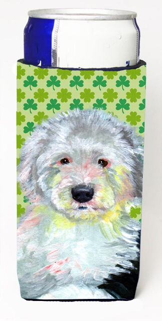 LH9216MUK Old English Sheepdog St. Patricks Day Shamrock Portrait Michelob Ultra bottle sleeves For Slim Cans - 12 oz.