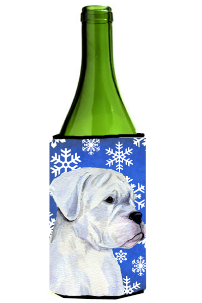 Boxer Winter Snowflakes Holiday Wine bottle sleeve Hugger - 24 oz.