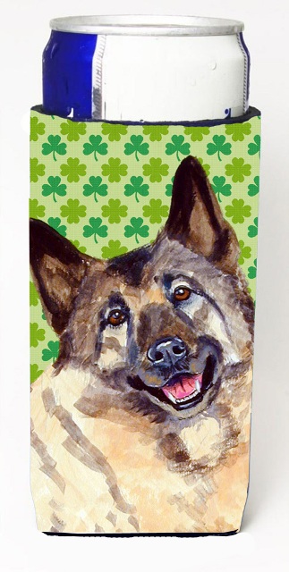 Norwegian Elkhound St. Patricks Day Shamrock Portrait Michelob Ultra bottle sleeves For Slim Cans - 12 oz.