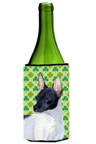 Rat Terrier St. Patricks Day Shamrock Portrait Wine bottle sleeve Hugger - 24 oz.