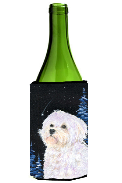 Starry Night Maltese Wine bottle sleeve Hugger - 24 oz.