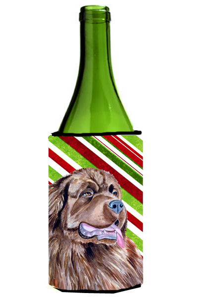 Newfoundland Candy Cane Holiday Christmas Wine bottle sleeve Hugger - 24 oz.