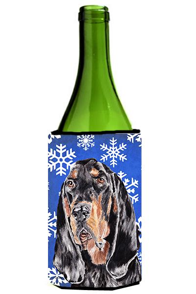 Coonhound Blue Snowflake Winter Wine bottle sleeve Hugger - 24 oz.