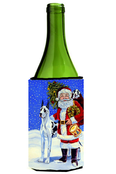 Picture of Carolines Treasures 7083LITERK Harlequin Great Dane With Santa Claus Wine bottle sleeve Hugger - 24 oz.