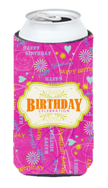 SB3001TBC Happy Birthday Pink Tall Boy bottle sleeve Hugger - 22 To 24 oz.