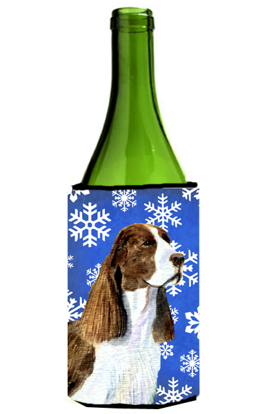 Springer Spaniel Winter Snowflakes Holiday Wine bottle sleeve Hugger - 24 oz.