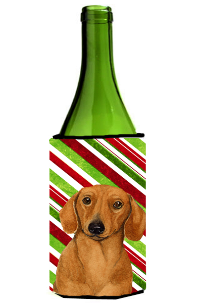 Dachshund Candy Cane Holiday Christmas Wine bottle sleeve Hugger - 24 oz.