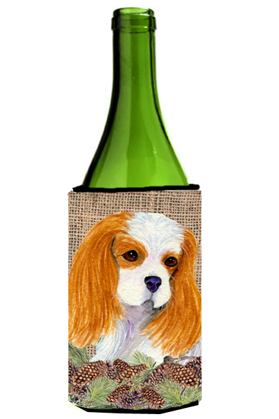 Cavalier Spaniel On Faux Burlap With Pine Cones Wine bottle sleeve Hugger - 24 oz.