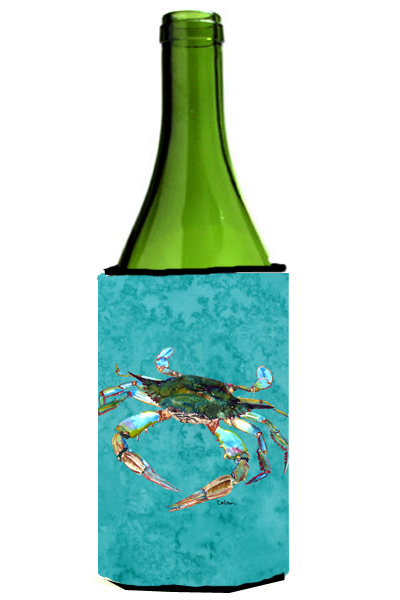 Picture of Carolines Treasures 8657LITERK Blue Crab On Teal Wine bottle sleeve Hugger - 24 oz.