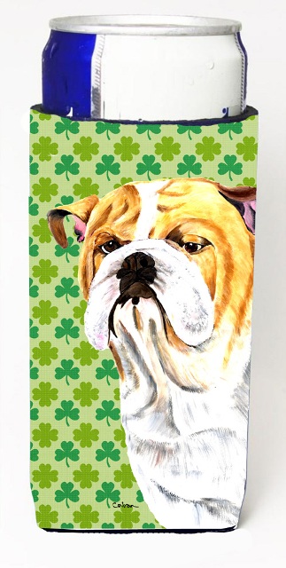 Picture of Carolines Treasures SC9294MUK Bulldog English St. Patricks Day Shamrock Portrait Michelob Ultra bottle sleeves For Slim Cans - 12 oz.