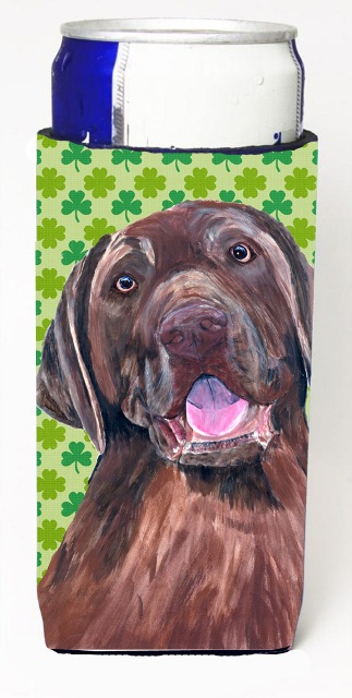 Labrador Chocolate St. Patricks Day Shamrock Portrait Michelob Ultra bottle sleeves For Slim Cans - 12 oz.
