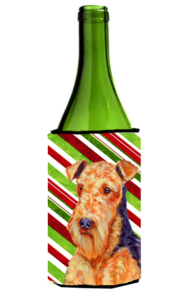 Airedale Candy Cane Holiday Christmas Wine bottle sleeve Hugger - 24 oz.