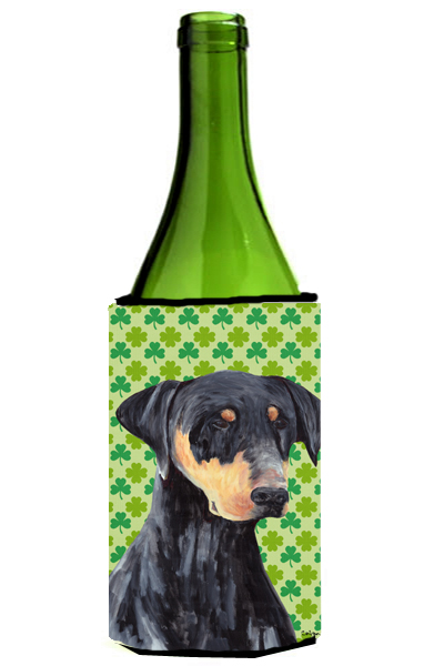 Doberman St. Patricks Day Shamrock Portrait Wine bottle sleeve Hugger - 24 oz.