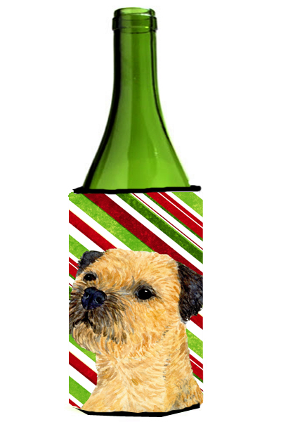 Border Terrier Candy Cane Holiday Christmas Wine bottle sleeve Hugger - 24 oz.