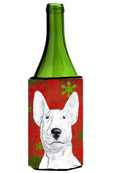 Bull Terrier Red Snowflake Christmas Wine bottle sleeve Hugger - 24 oz.