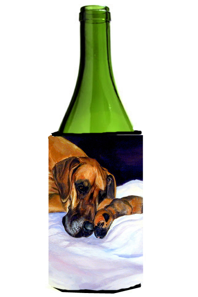 Picture of Carolines Treasures 7099LITERK Natural Eared Fawn Great Dane Momma And Puppy Wine bottle sleeve Hugger - 24 oz.