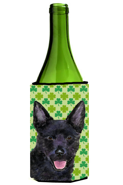 Australian Kelpie St. Patricks Day Shamrock Portrait Wine bottle sleeve Hugger - 24 oz.