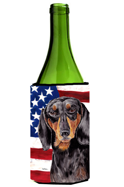 USA American Flag With Dachshund Wine bottle sleeve Hugger - 24 oz.