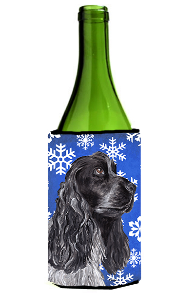 Cocker Spaniel Blue Snowflake Winter Wine bottle sleeve Hugger - 24 oz.
