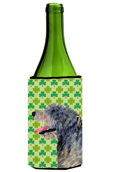 SS4437LITERK Irish Wolfhound St. Patricks Day Shamrock Portrait Wine bottle sleeve Hugger - 24 oz.