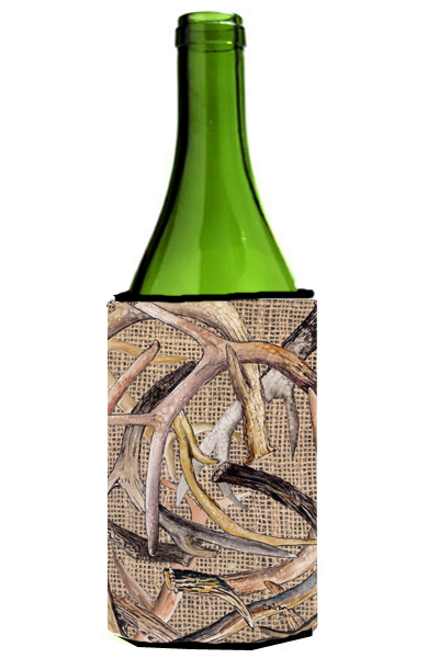 Deer Horns On Faux Burlap Wine bottle sleeve Hugger - 24 oz.