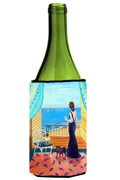 Picture of Carolines Treasures 7133LITERK Lady With Her Pug Wine bottle sleeve Hugger - 24 oz.