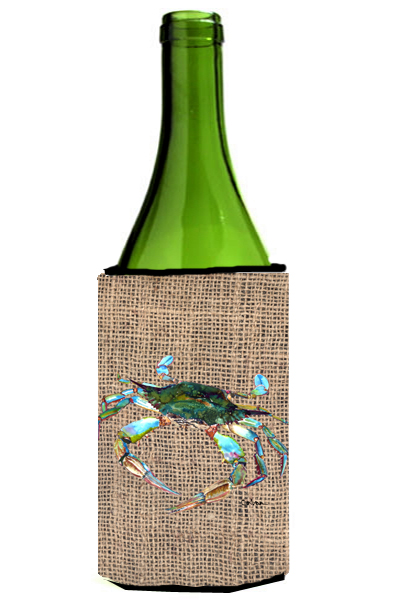 Blue Crab On Faux Burlap Wine bottle sleeve Hugger - 24 oz.