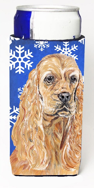 Cocker Spaniel Blue Snowflake Winter Michelob Ultra bottle sleeves For Slim Cans - 12 oz.