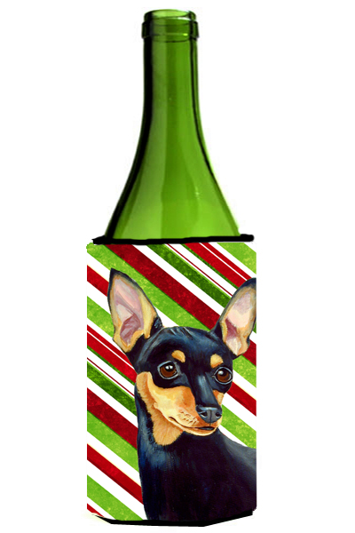 Min Pin Candy Cane Holiday Christmas Wine bottle sleeve Hugger - 24 oz.