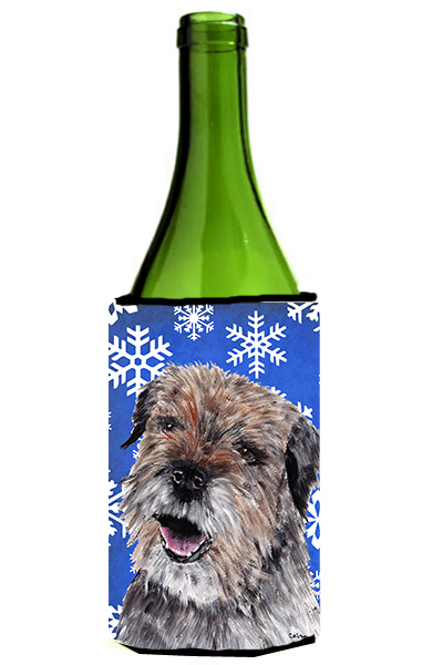 Border Terrier Blue Snowflake Winter Wine bottle sleeve Hugger - 24 oz.