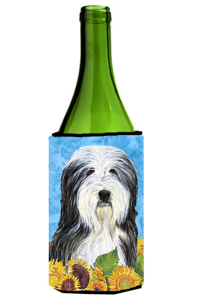 Bearded Collie In Summer Flowers Wine bottle sleeve Hugger - 24 oz.
