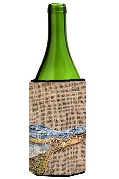 Alligator On Faux Burlap Wine bottle sleeve Hugger - 24 oz.