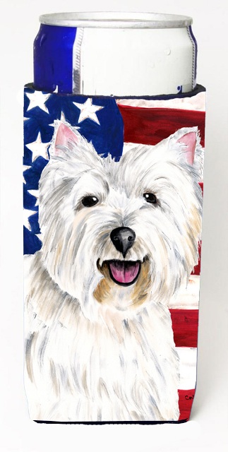 Usa American Flag With Westie Michelob Ultra bottle sleeves For Slim Cans - 12 oz.