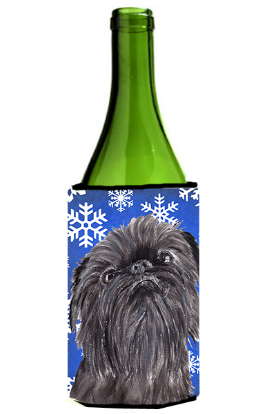 Brussels Griffon Blue Snowflake Winter Wine bottle sleeve Hugger - 24 oz.
