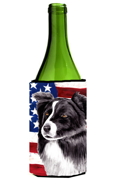 Usa American Flag With Border Collie Wine bottle sleeve Hugger - 24 oz.