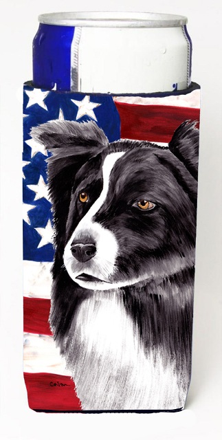 Usa American Flag With Border Collie Michelob Ultra bottle sleeves For Slim Cans - 12 oz.