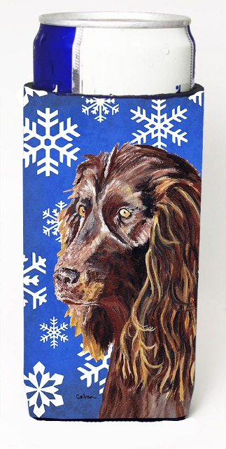 Boykin Spaniel Blue Snowflake Winter Michelob Ultra bottle sleeves For Slim Cans - 12 oz.