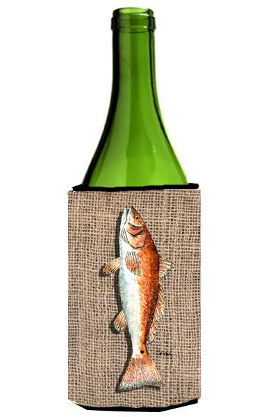 Fish Red Fish On Faux Burlap Wine bottle sleeve Hugger - 24 oz.