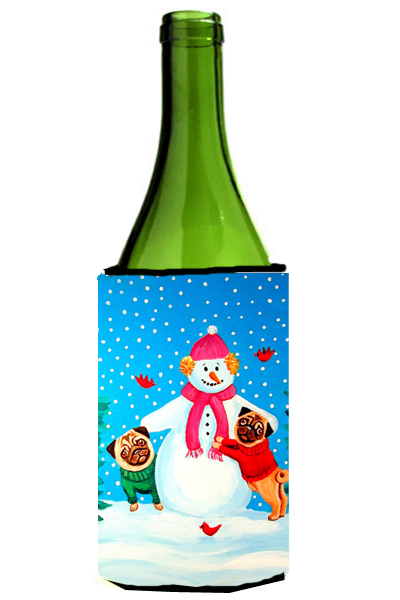 Picture of Carolines Treasures 7115LITERK Snowman With Pug Winter Snowman Wine bottle sleeve Hugger - 24 oz.