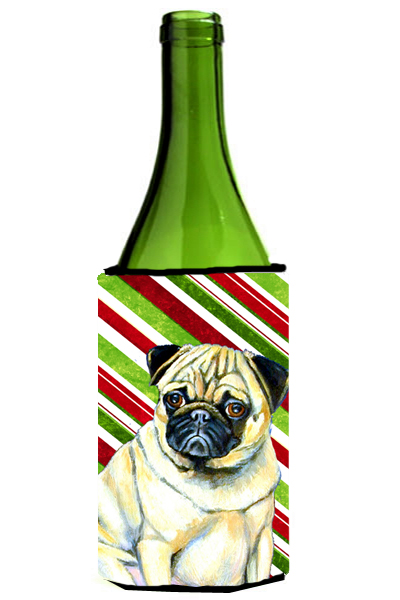 Pug Candy Cane Holiday Christmas Wine bottle sleeve Hugger - 24 oz.
