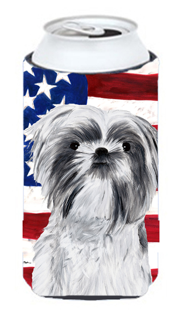 Usa American Flag With Shih Tzu Tall Boy bottle sleeve Hugger - 22 To 24 oz.