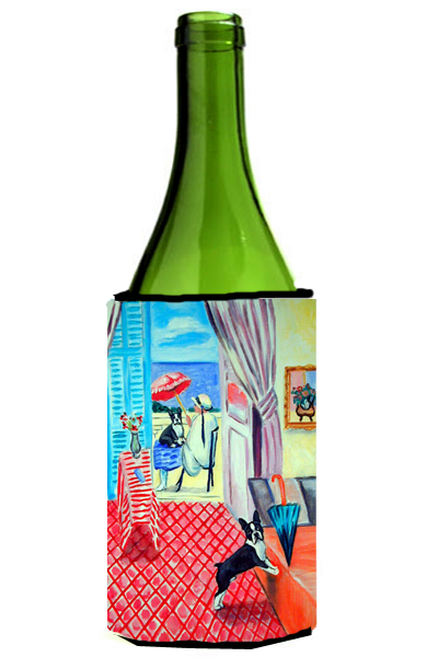 Picture of Carolines Treasures 7120LITERK Lady With Her Boston Terrier Wine bottle sleeve Hugger - 24 oz.