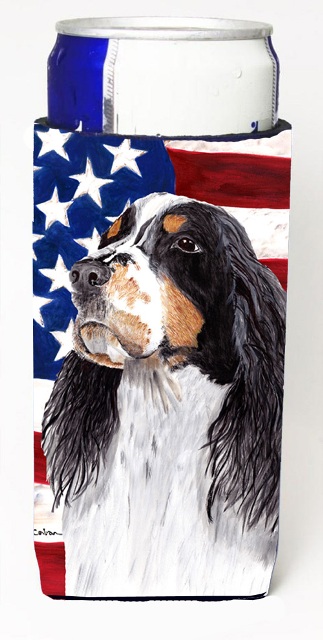 Usa American Flag With Springer Spaniel Michelob Ultra bottle sleeves For Slim Cans - 12 oz.