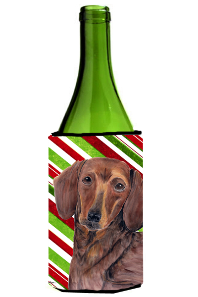 Dachshund Candy Cane Holiday Christmas Wine bottle sleeve Hugger - 24 oz.