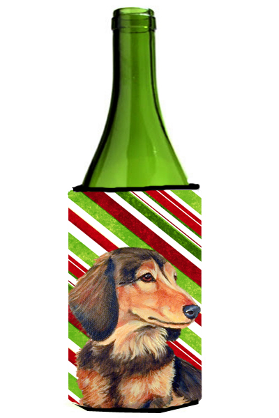 Dachshund Candy Cane Holiday Christmas Wine bottle sleeve Hugger - 24 oz.