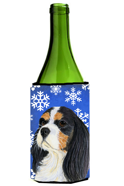 Cavalier Spaniel Winter Snowflakes Holiday Wine bottle sleeve Hugger - 24 oz.