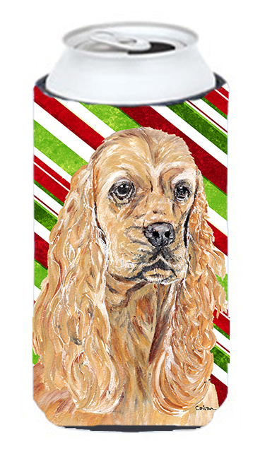 Cocker Spaniel Candy Cane Christmas Tall Boy bottle sleeve Hugger - 22 To 24 oz.