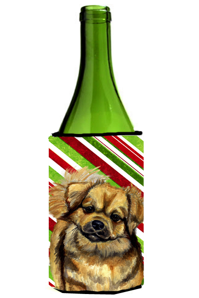 Tibetan Spaniel Candy Cane Holiday Christmas Wine bottle sleeve Hugger - 24 oz.