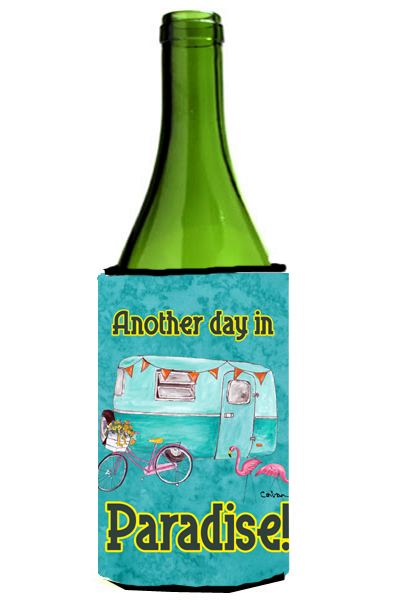 Another Day In Paradise Retro Glamping Trailer Wine bottle sleeve Hugger - 24 oz.