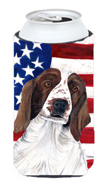 Usa American Flag With Welsh Springer Spaniel Tall Boy bottle sleeve Hugger - 22 To 24 oz.
